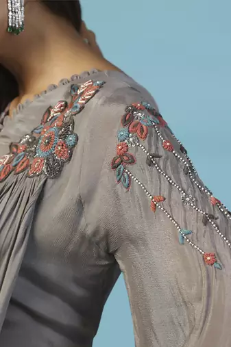 Grey chiffon embroidered gown