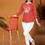 Rust orange embroidered roman silk 3/4 sleeve top