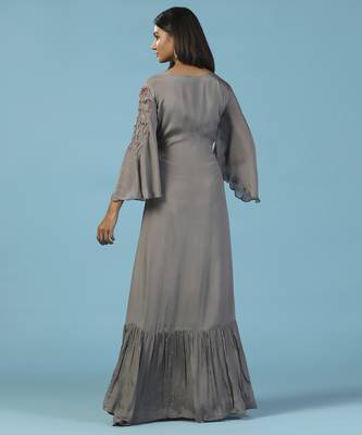 Grey chiffon embroidered gown 5