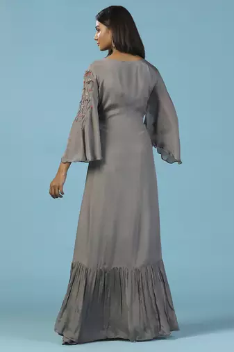 Grey chiffon embroidered gown