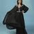 Black chiffon embroidered gown with cape