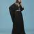 Black chiffon embroidered gown with cape