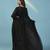 Black chiffon embroidered gown with cape