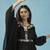 Black chiffon embroidered gown with cape