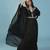 Black chiffon embroidered gown with cape