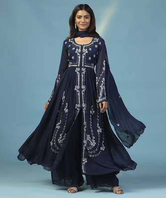 Blue georgette embroidered anarkali 1