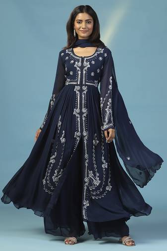 Blue georgette embroidered anarkali