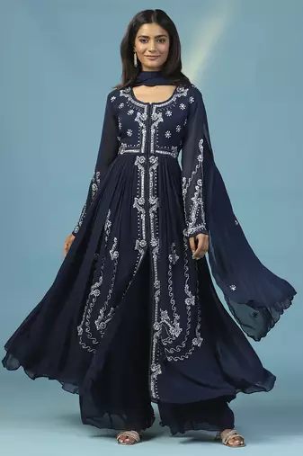 Blue georgette embroidered anarkali