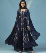 Blue georgette embroidered anarkali