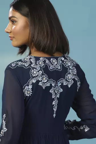 Blue georgette embroidered anarkali