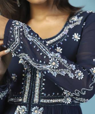 Blue georgette embroidered anarkali 4