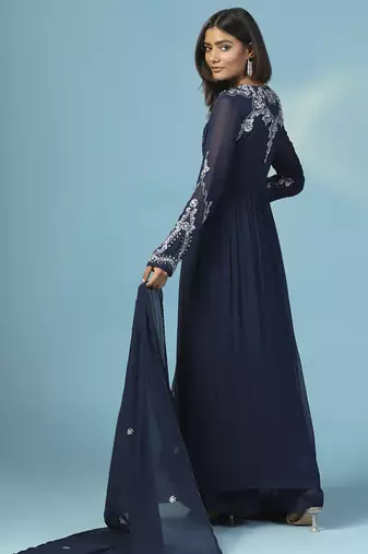 Blue georgette embroidered anarkali