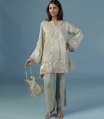 Green tissue embroidered kurta with pant