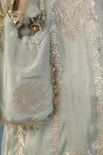 Green tissue embroidered kurta with pant