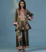 Green tissue embroidered kurta with pant