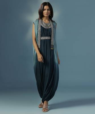 Blue georgette embroidered co ord set 1
