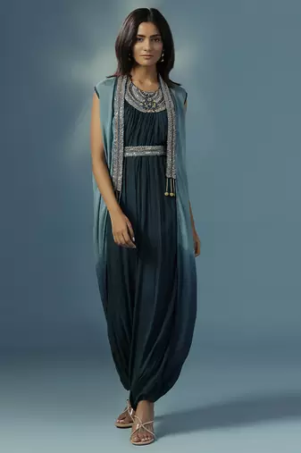 Blue georgette embroidered co ord set