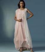 Pink crepe plain kurta set with jacket