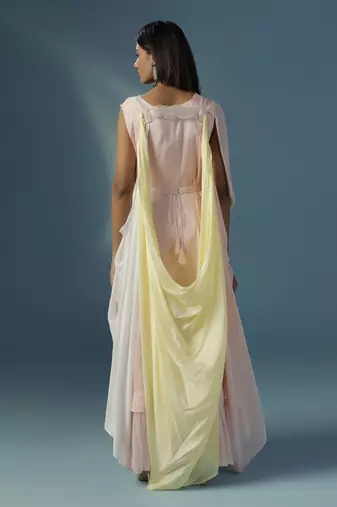 Pink crepe plain kurta set with jacket