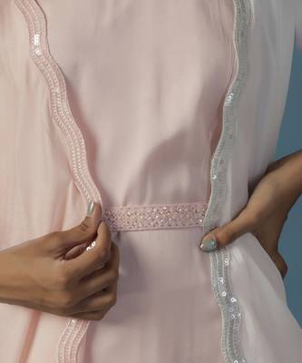 Pink crepe plain kurta set with jacket 4