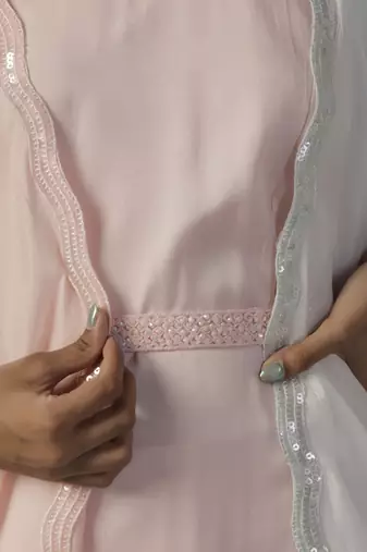Pink crepe plain kurta set with jacket