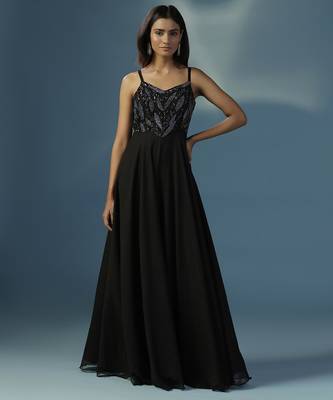 Black georgette embroidered gown 1