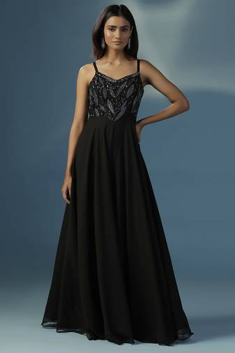 Black georgette embroidered gown