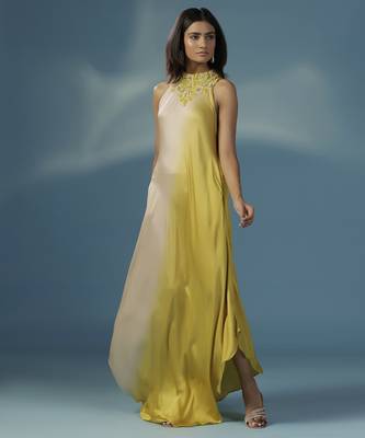 Yellow satin plain dress 1