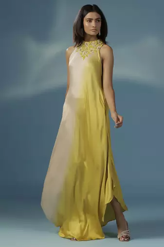Yellow satin plain dress