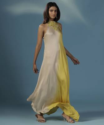 Yellow satin plain dress 2