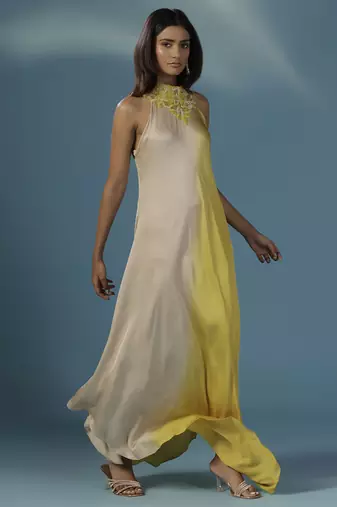Yellow satin plain dress