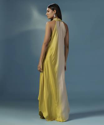 Yellow satin plain dress 3