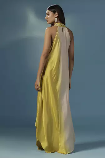 Yellow satin plain dress
