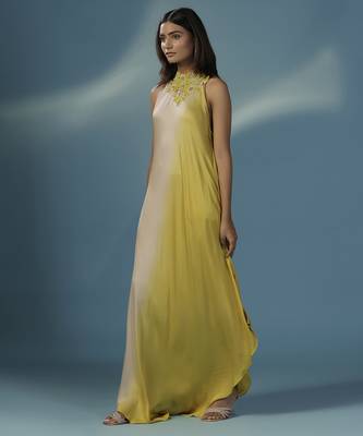 Yellow satin plain dress 4