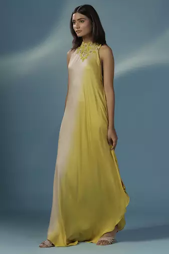 Yellow satin plain dress