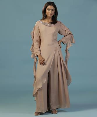 Gold chinon plain kurta with pant 1