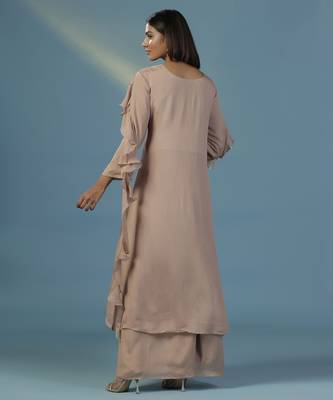 Gold chinon plain kurta with pant 2