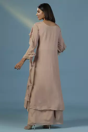 Gold chinon plain kurta with pant