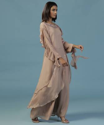 Gold chinon plain kurta with pant 4