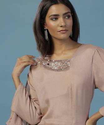 Gold chinon plain kurta with pant 5