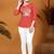 Rust orange embroidered roman silk 3/4 sleeve top