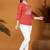 Rust orange embroidered roman silk 3/4 sleeve top