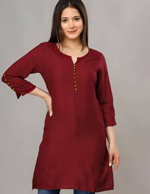 Maroon solid roman silk regular top with 3/4 sleeves 2