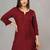 Maroon solid roman silk regular top with 3/4 sleeves