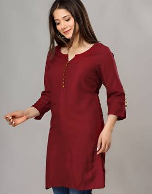 Maroon solid roman silk regular top with 3/4 sleeves 3