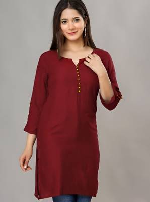 Maroon solid roman silk regular top with 3/4 sleeves 4