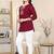 Maroon embroidered roman silk top with 3/4 sleeves