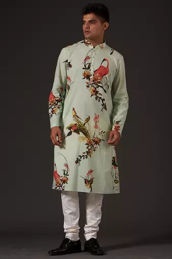 Blue Floral Printed cotton kurta pajama