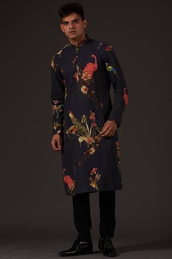 Black Printed cotton kurta pajama