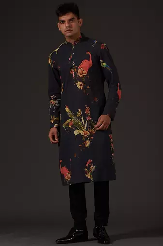 Black Printed cotton kurta pajama